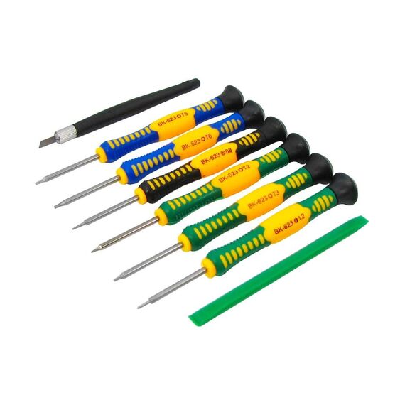 Фото 1. Набір інструментів Baku BK-6000-E (Відвертки: T2, T5, T6, Y2.0, зірка 0.8, хрест 1.2, 2-стор. пласт. лопатка, скальпель) | Yuca.com.ua