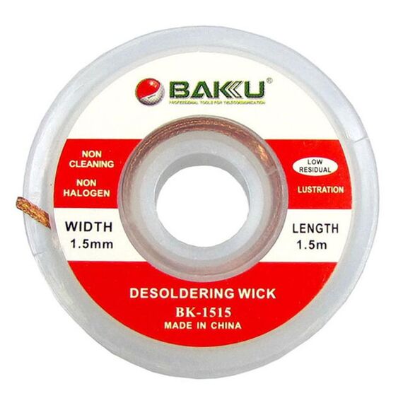 Фото 1. Очищувач припою Baku BK-1515 (червона етикетка, 1.5мм x0.75м) | Yuca.com.ua