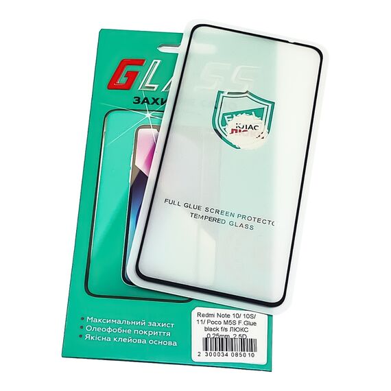 Фото 1. Захисне скло для Xiaomi Redmi Note 10/ 10S/ 11/ Poco M5S Full Glue (0.25 мм, 2.5D, чорне) Люкс | Yuca.com.ua