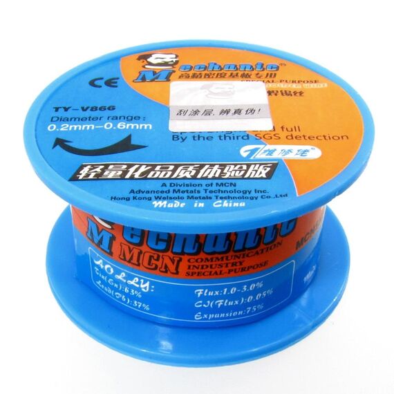 Фото 1. Припій Mechanic TY-V866 0,2мм, 40г, Sn 63%, Pb 37% | Yuca.com.ua