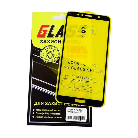 Фото 1. Захисне скло для Huawei Y6 (2018) Full Glue (0.3 мм, 2.5D, чорне) | Yuca.com.ua