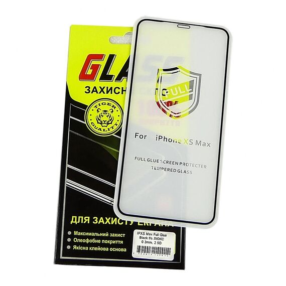 Фото 1. Захисне скло для Apple iPhone XS Max/ 11 Pro Max Full Glue (0.25 мм, 2.5D, чорне) Люкс | Yuca.com.ua