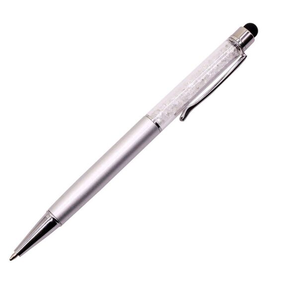 Фото 1. Стилус ємнісний, з кульковою ручкою, металевий, сріблястий з прозорими кристалами | Yuca.com.ua