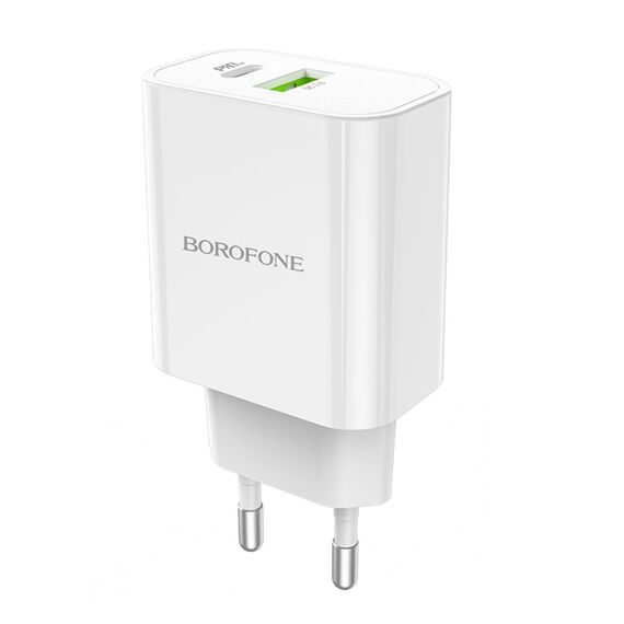 Фото 1. Мережевий зарядний пристрій Borofone BA55A USB/ Type-C QC PD 20W білий | Yuca.com.ua